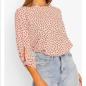 Boohoo Polka Dot Bow Sleeve Blouse